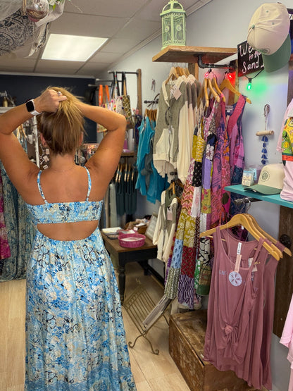 Blue Boho Cutout Maxi Dress