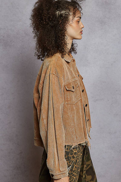 Distressed Hem Corduroy Jacket
