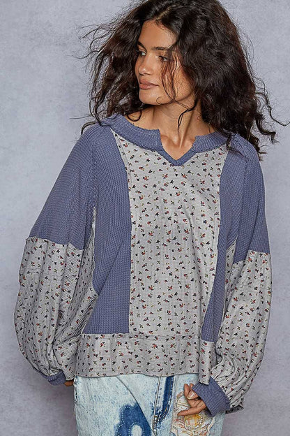 Floral Print Contrast Top
