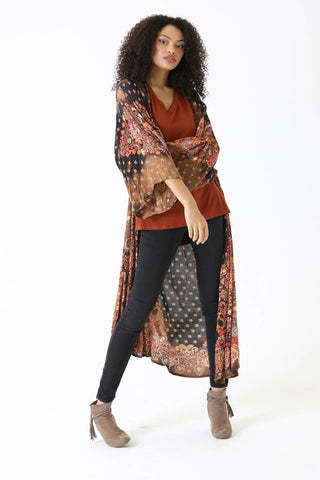 Bleach Tie-Dye Printed Duster Kimono