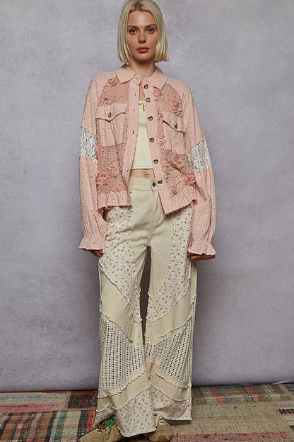 Balloon Sleeve Flower Button Down
