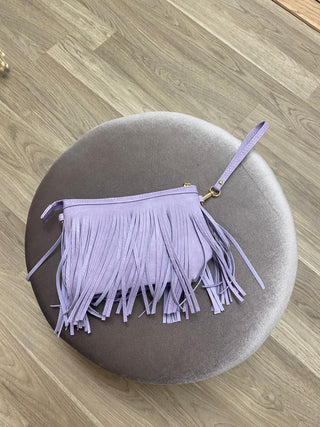 violet fringe bag