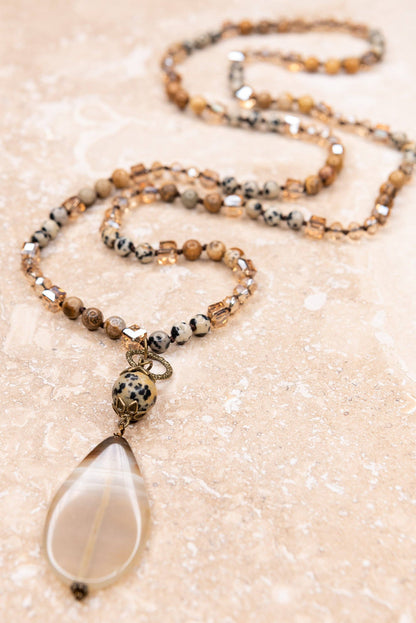 Debbie Beaded Strand Necklace — Brown & Dalmatian Stone