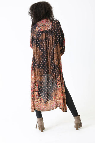 Bleach Tie-Dye Printed Duster Kimono