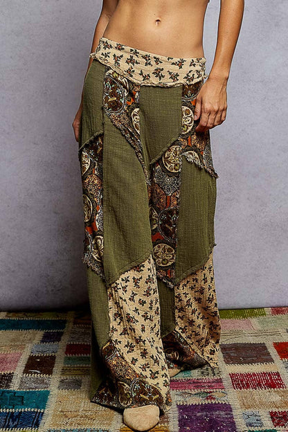 Printed Patchwork Pants