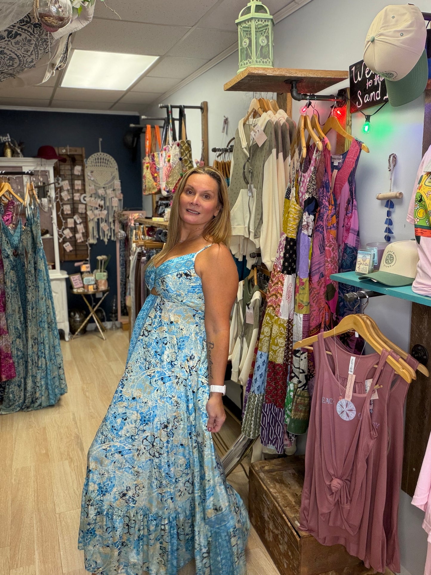 Blue Boho Cutout Maxi Dress