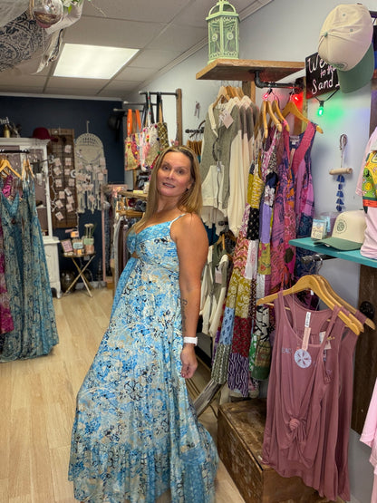 Blue Boho Cutout Maxi Dress
