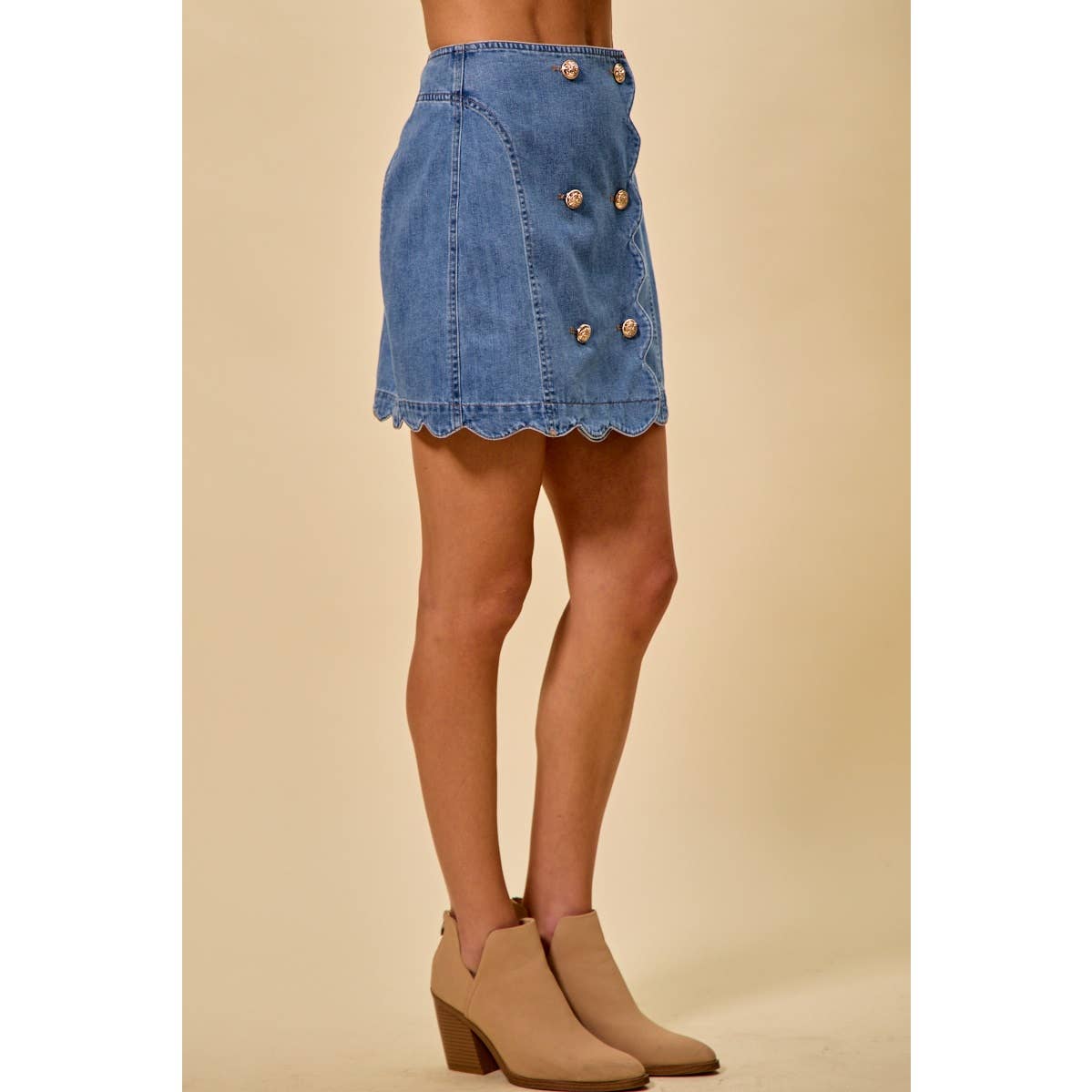 SCALLOP BUTTONED FRONT Denim SKIRT