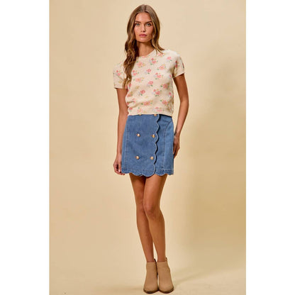 SCALLOP BUTTONED FRONT Denim SKIRT