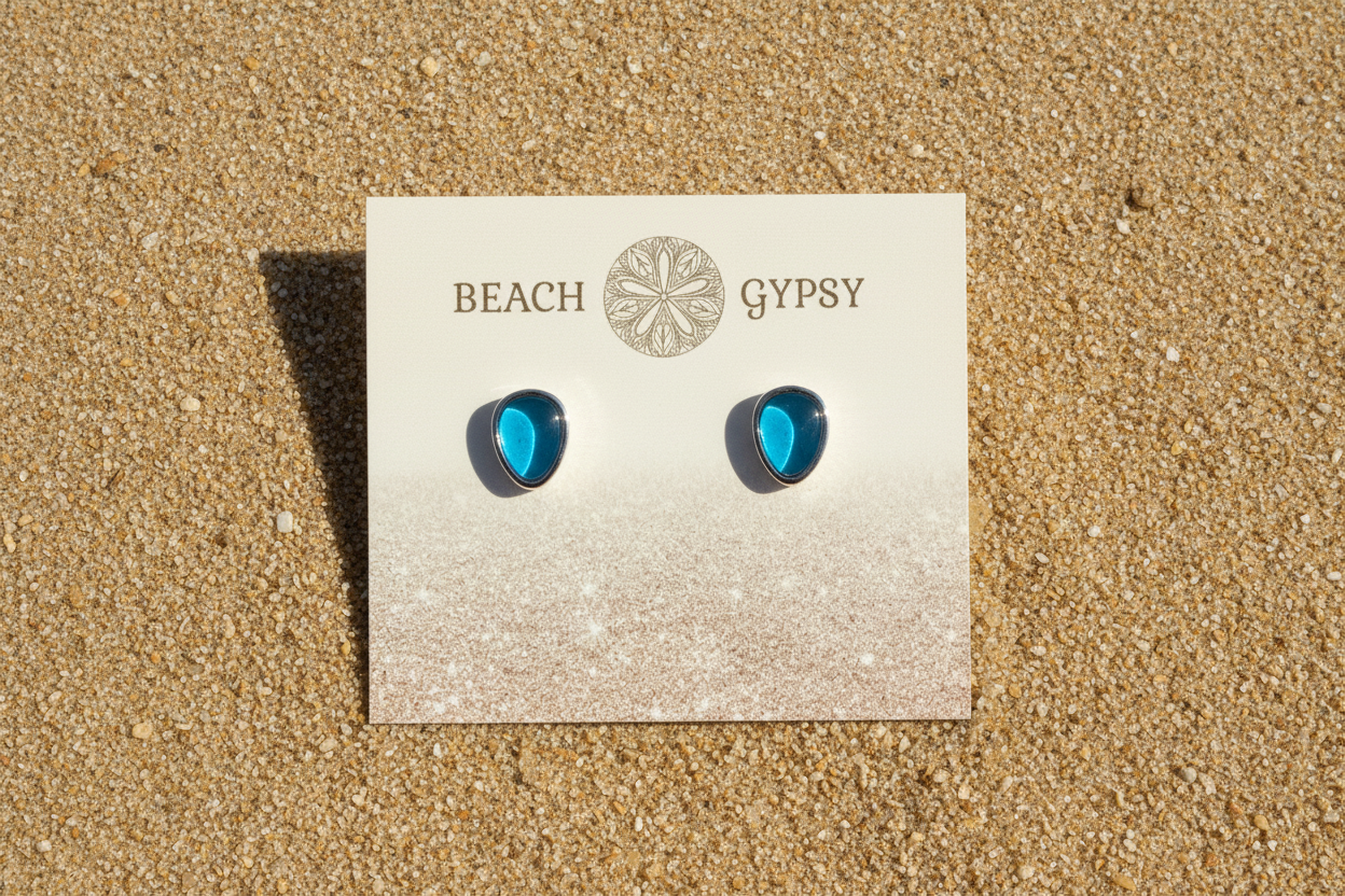Blue Water Drop Stud Earrings