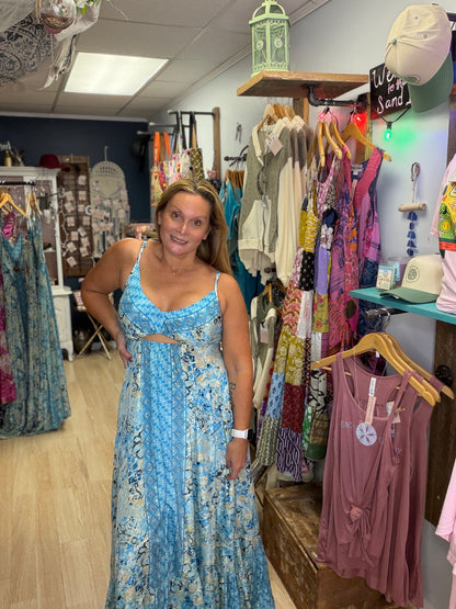 Blue Boho Cutout Maxi Dress