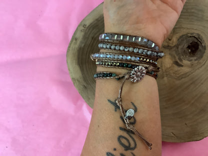 Labradorite Stone Boho Wrap Bracelet | Flower Clasp