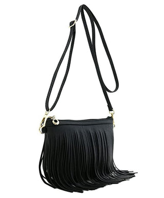 black fringe crossbody bag