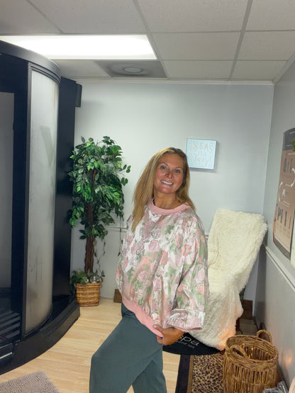 Rose Floral Satin Dolman Sleeve Sweatshirt