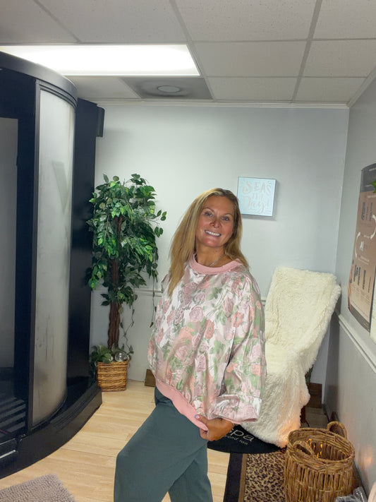 Rose Floral Satin Dolman Sleeve Sweatshirt