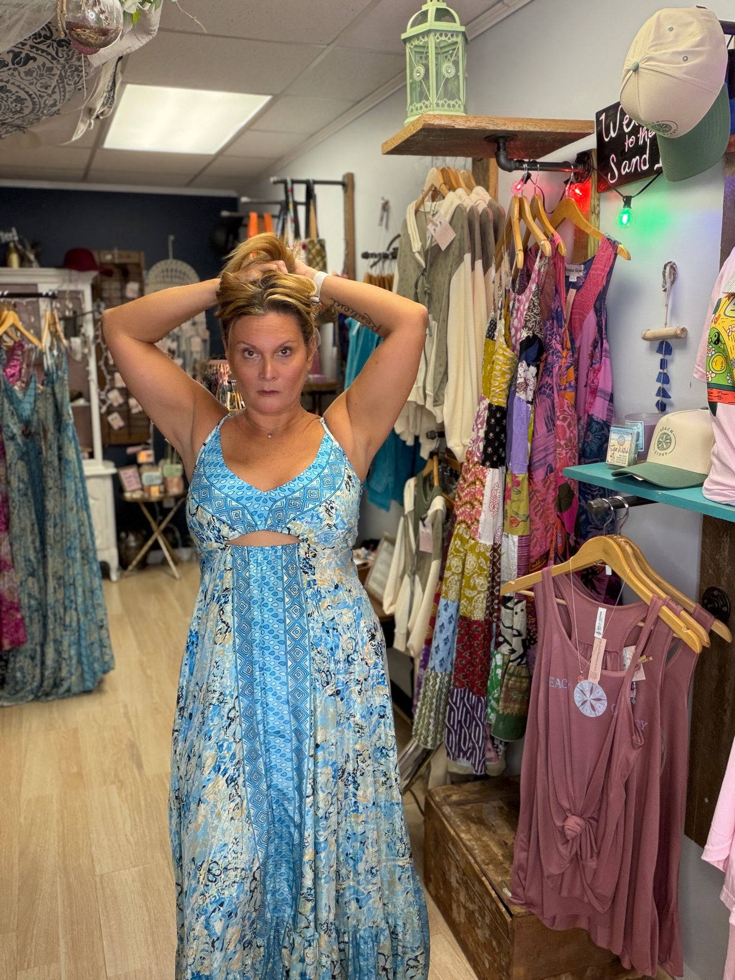 Blue Boho Cutout Maxi Dress