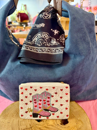 Pink Cowgirl Boots Beaded Coin Purse