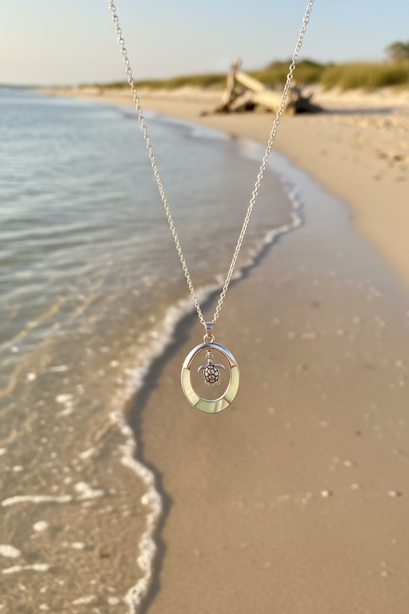 Turtle Glittered Glass Pendant Necklace