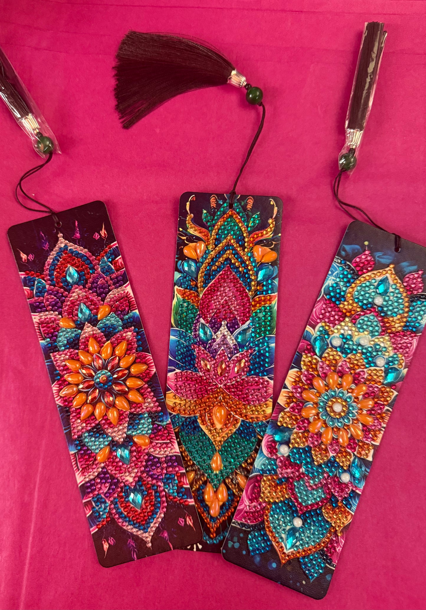 Jeweled bookmarks with tassel and a bead on tassel