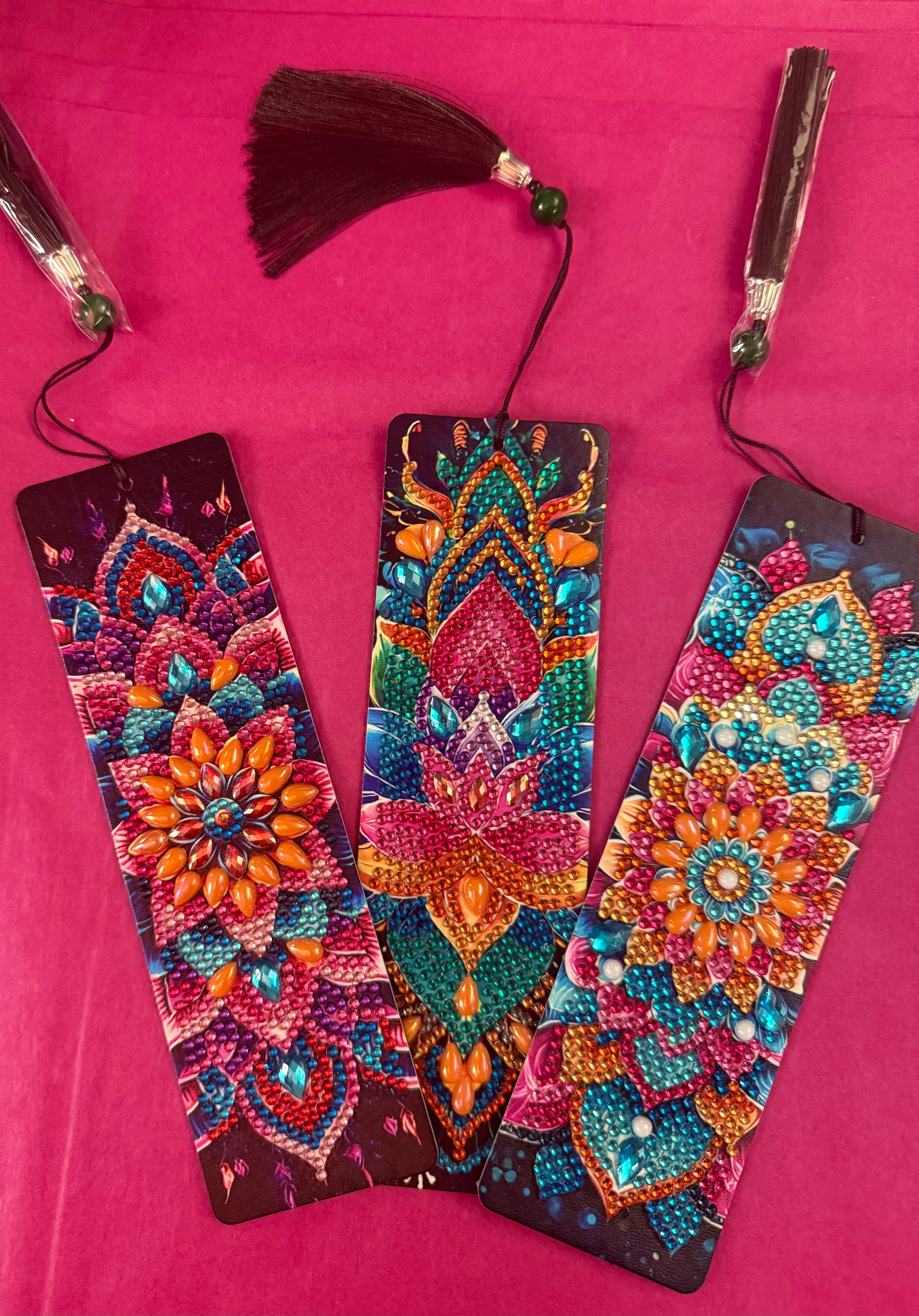 Jeweled bookmarks with tassel and a bead on tassel