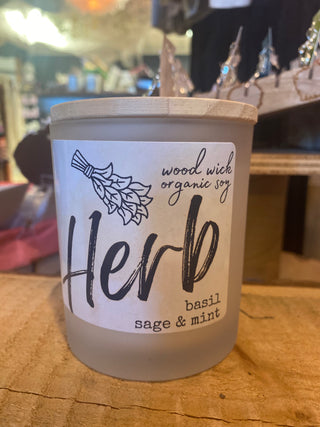 Glass Candles with wood wicks herb