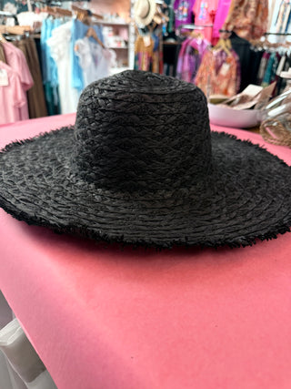 Black Wide Brim Straw Hat - Beach Gypsy