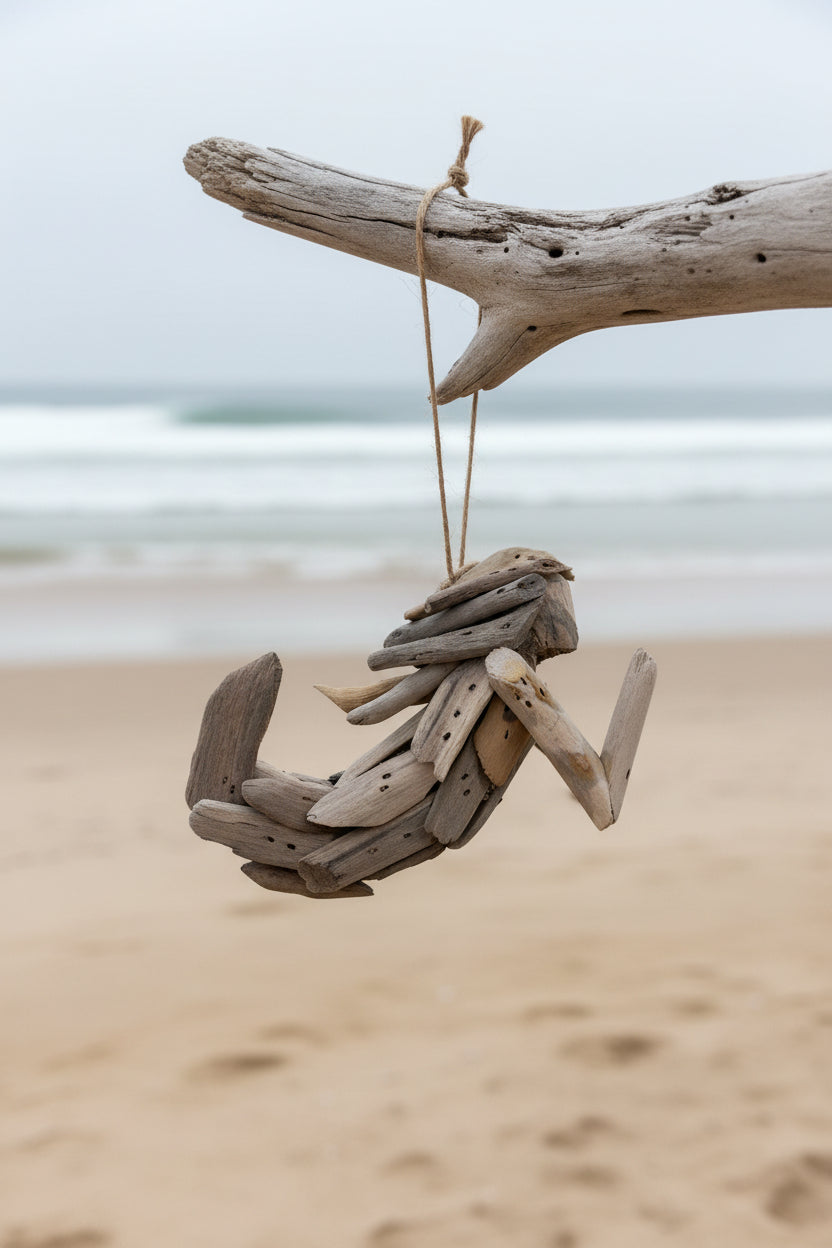 Woven wooden stick bracelet on a beach background