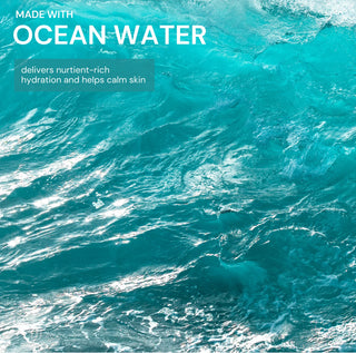 Turquoise ocean water with text about ocean water products