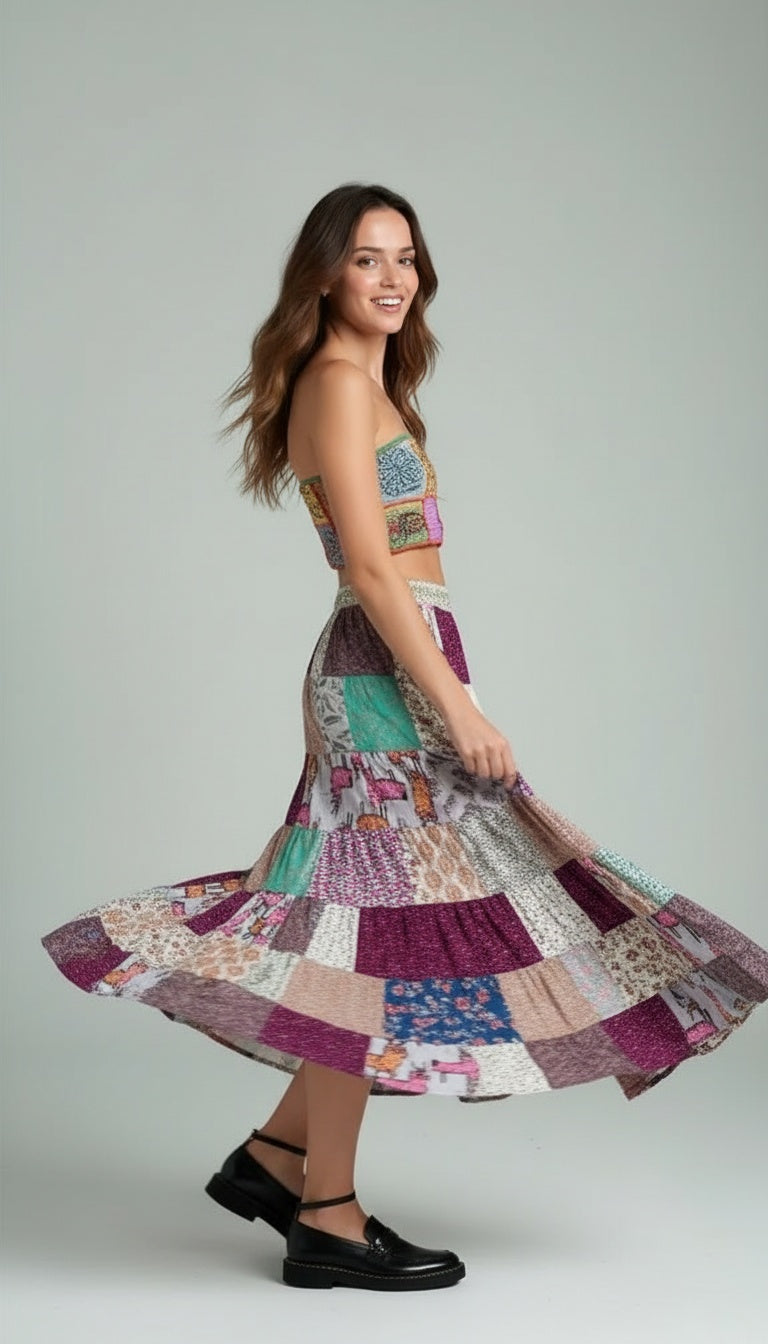 Long Cotton Patchwork Skirt