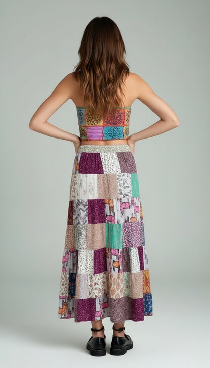 Long Cotton Patchwork Skirt