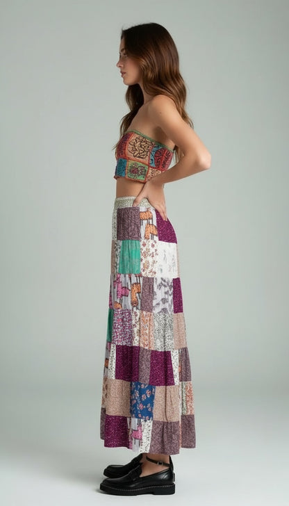 Long Cotton Patchwork Skirt