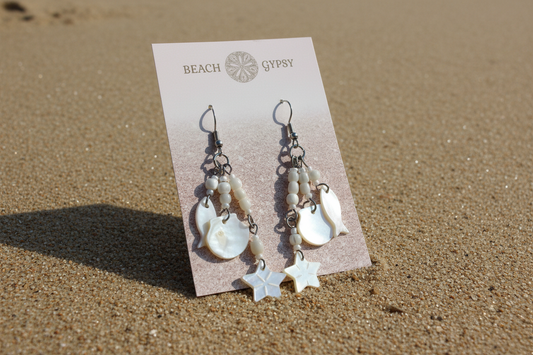 seaside earrings on sandy beach in Berlin, MD near Ocean City Maryland