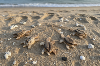 Turtle ornaments on beach setting
