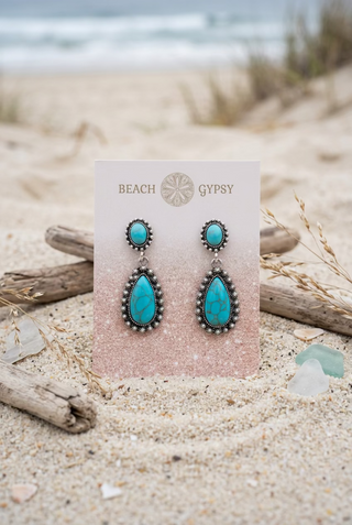 Turquoise-Color Oval and Teardrop Dangle Earrings