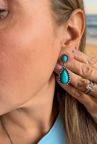 Turquoise-Color Oval and Teardrop Dangle Earrings