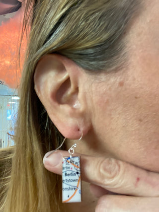 Custom made map of Berlin Earrings .  Sterling silver.