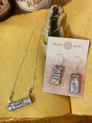 Custom made map of Berlin Earrings & Necklace.  Sterling silver.