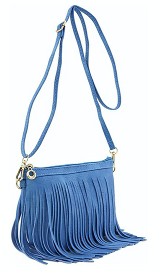 blue fringe crossbody clutch purse