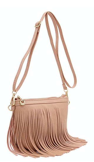 blush fringe crossbody clutch purse