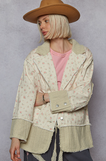 Floral Patch Jacket, Ivory Floral