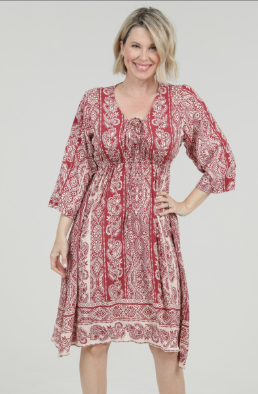 3 Quarter Sleeve Hankie Hem Dress, Cinnamon
