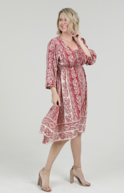 3 Quarter Sleeve Hankie Hem Dress, Cinnamon