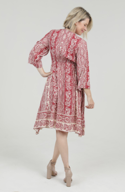 3 Quarter Sleeve Hankie Hem Dress, Cinnamon
