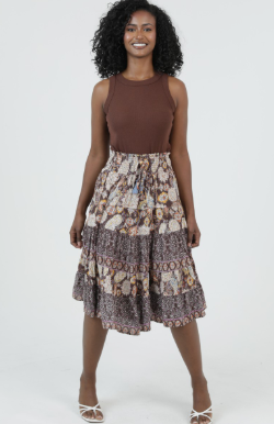 Smocked Waist Tiered Midi Skirt
