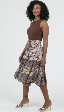 Smocked Waist Tiered Midi Skirt