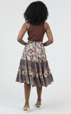 Smocked Waist Tiered Midi Skirt