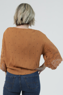 Crochet Tie Front Blouse, Tan