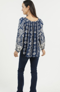 Navy Print Side Tie Top, Navy Blue