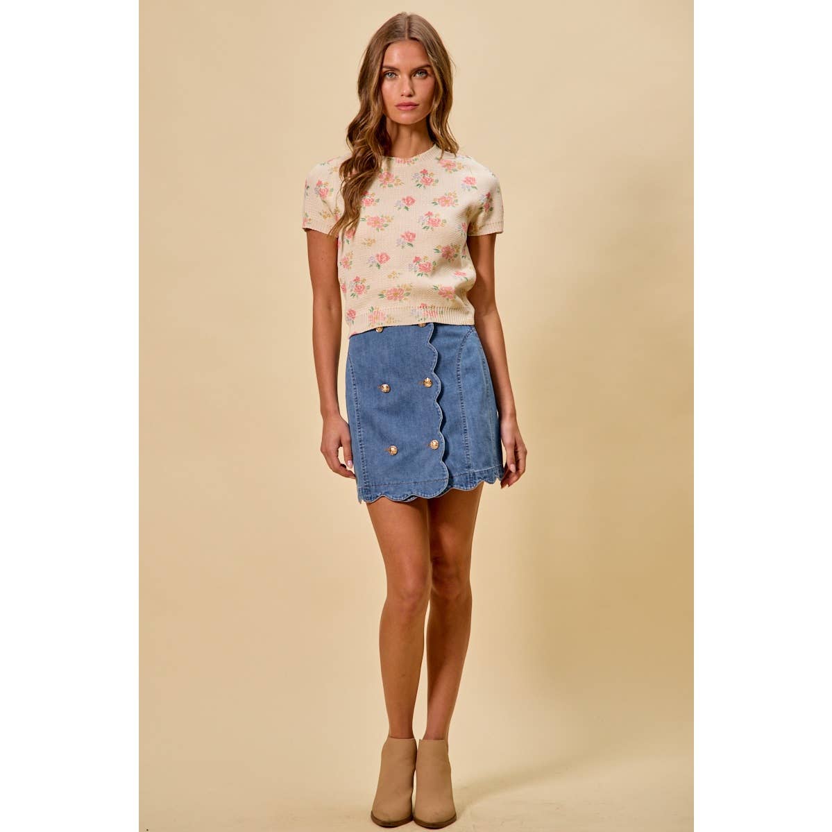 SCALLOP BUTTONED FRONT Denim SKIRT