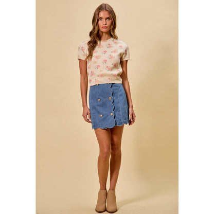 SCALLOP BUTTONED FRONT Denim SKIRT